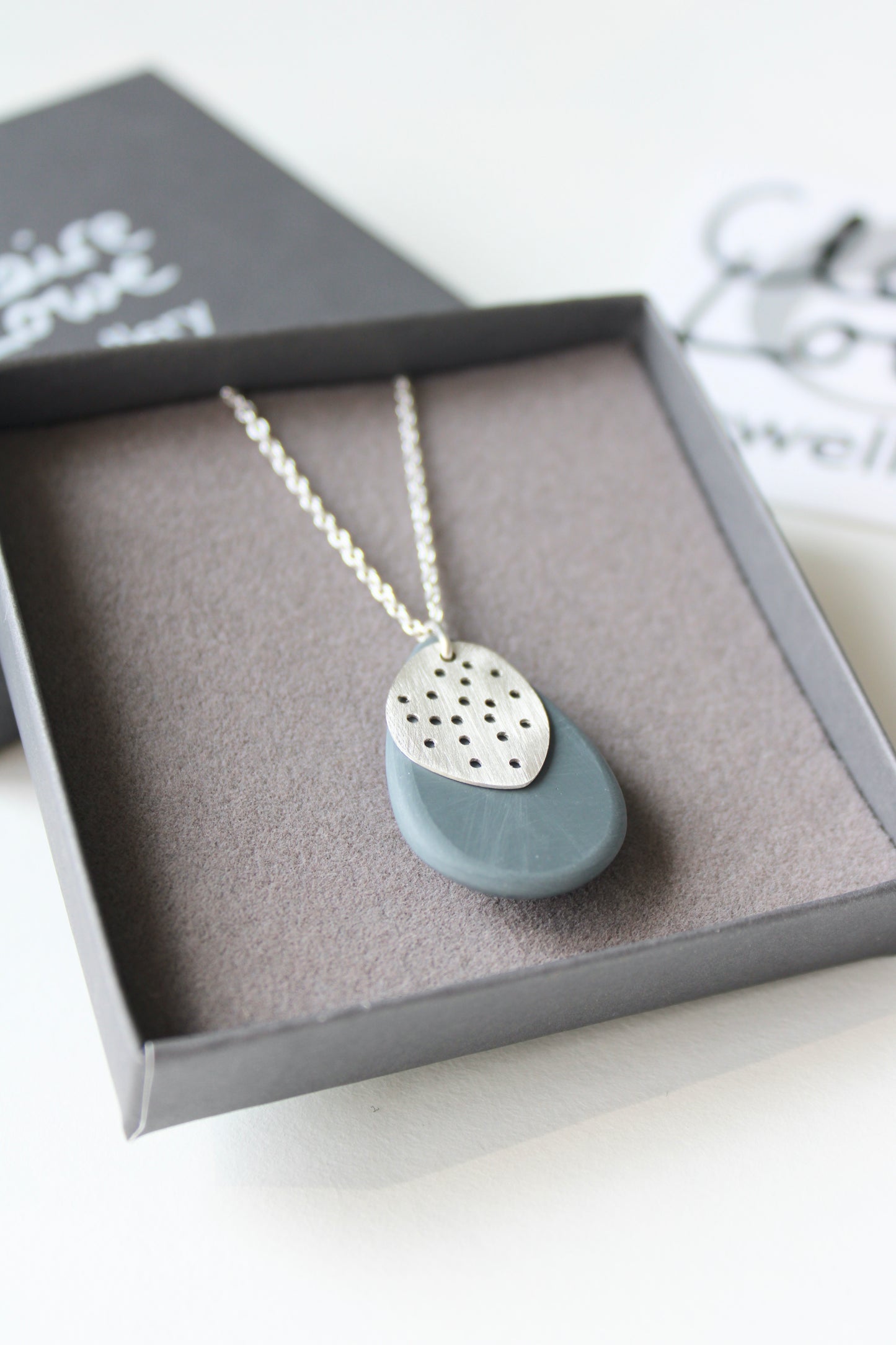 Grey Resin & Silver Pebble Necklace