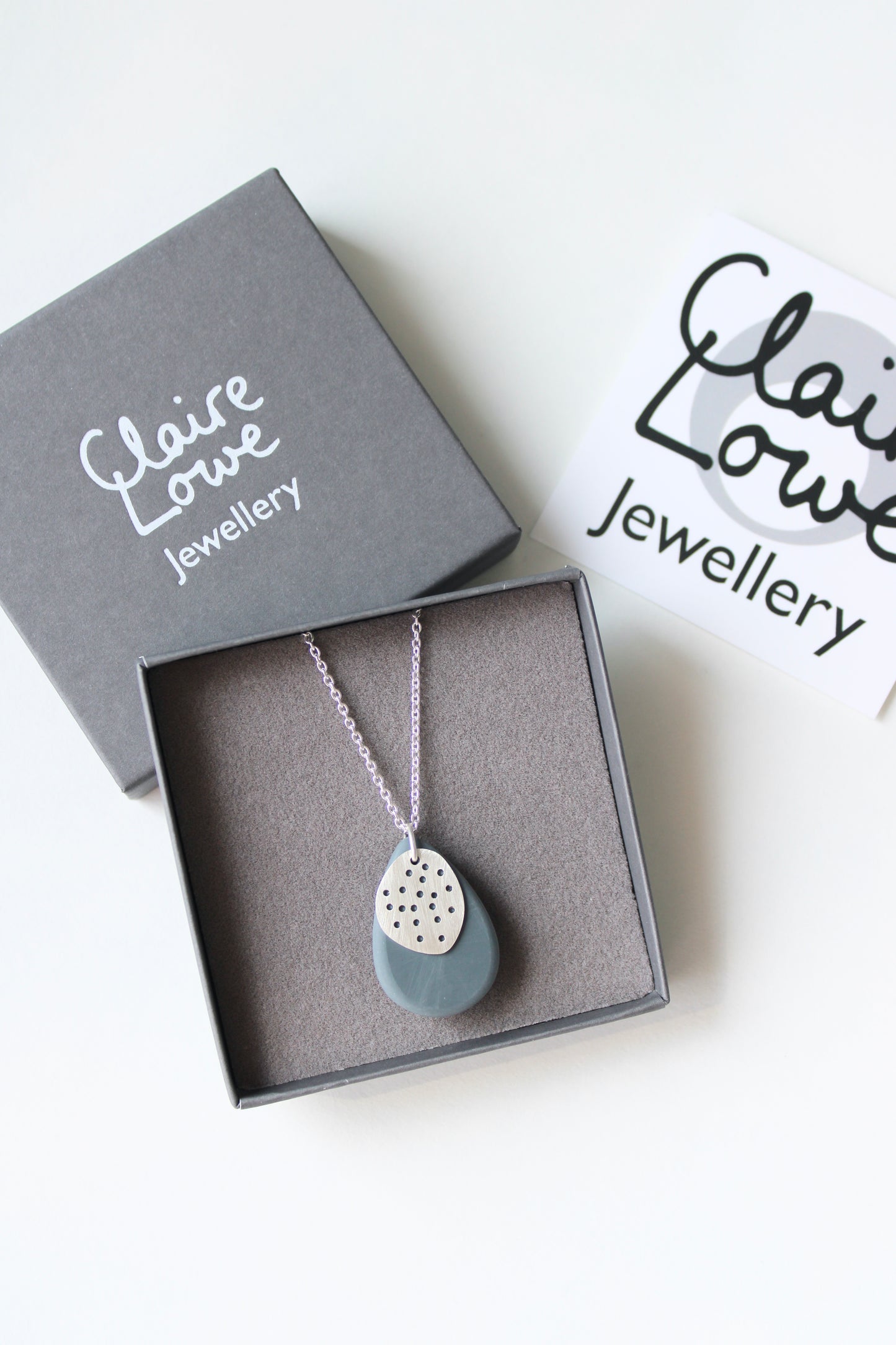 Grey Resin & Silver Pebble Necklace