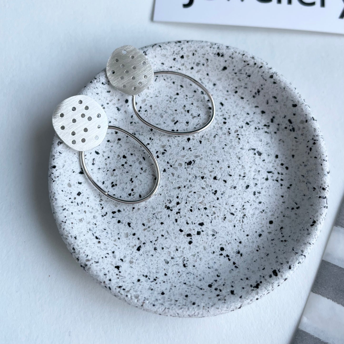 Silver Dangle Pebble Earrings