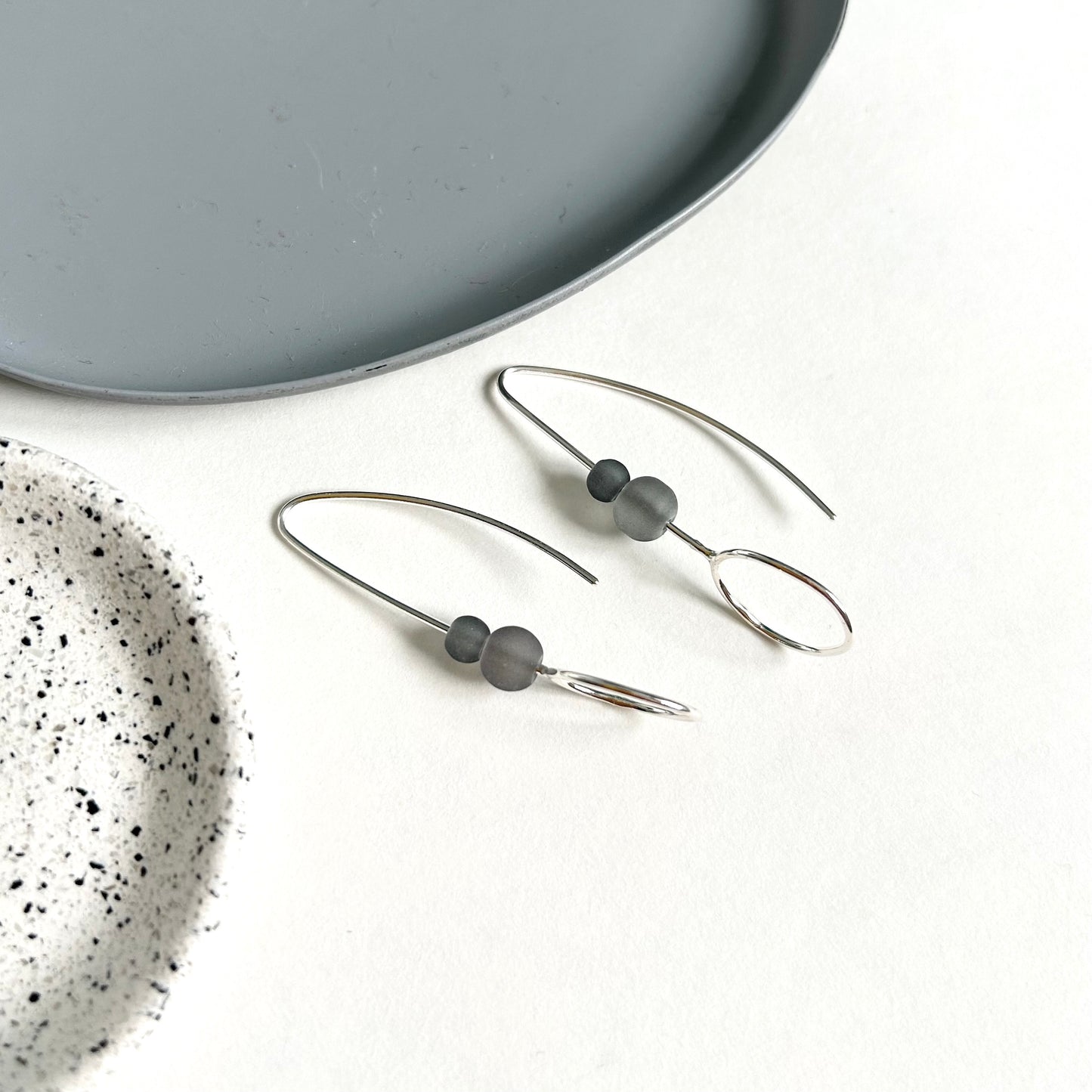 Silver Pebble & Bead Earrings