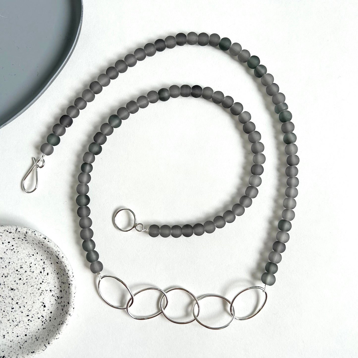 Silver Pebble & Glass Bead Necklace