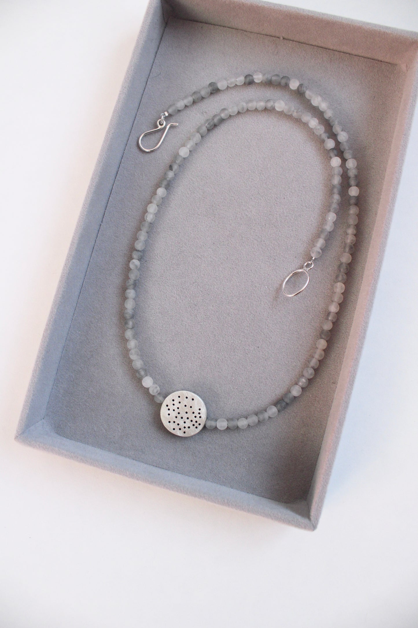 frosted agate and silver pebble necklace