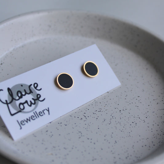 black resin and gold stud earrings
