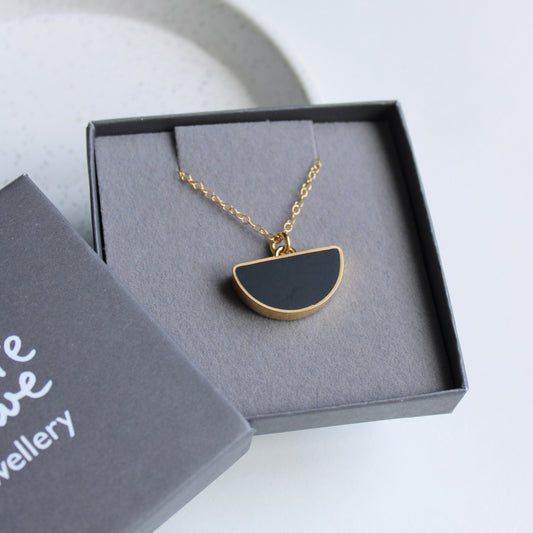 black resin & gold vermeil arc pendant