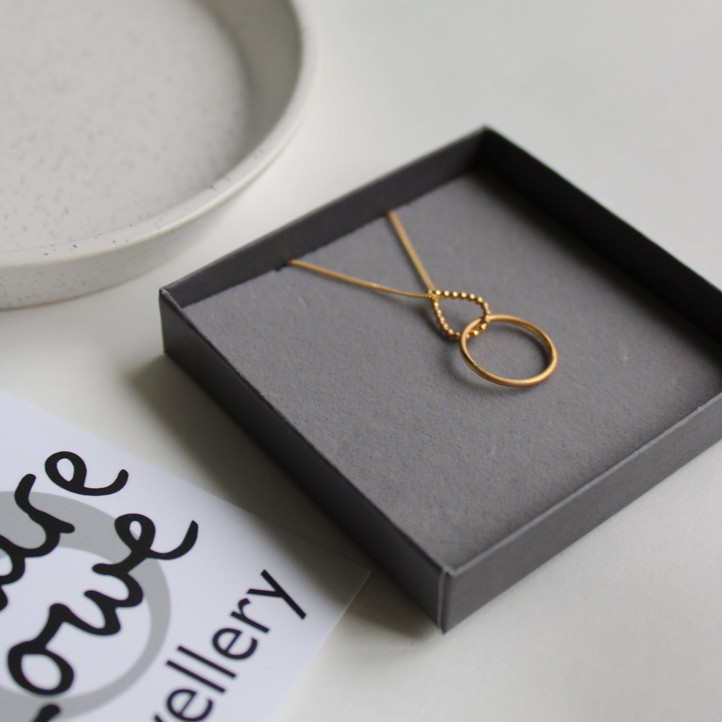 circle and teardrop pendant in box gold vermeil