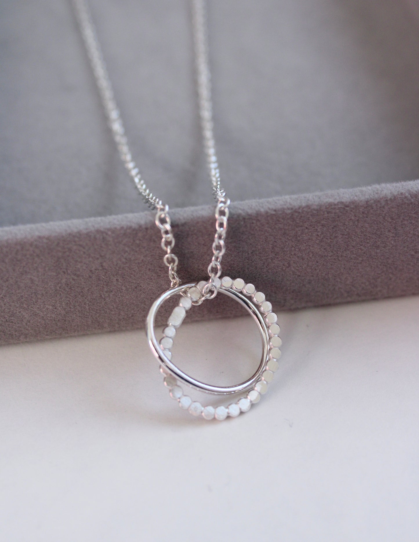 silver double pebble pendant close up