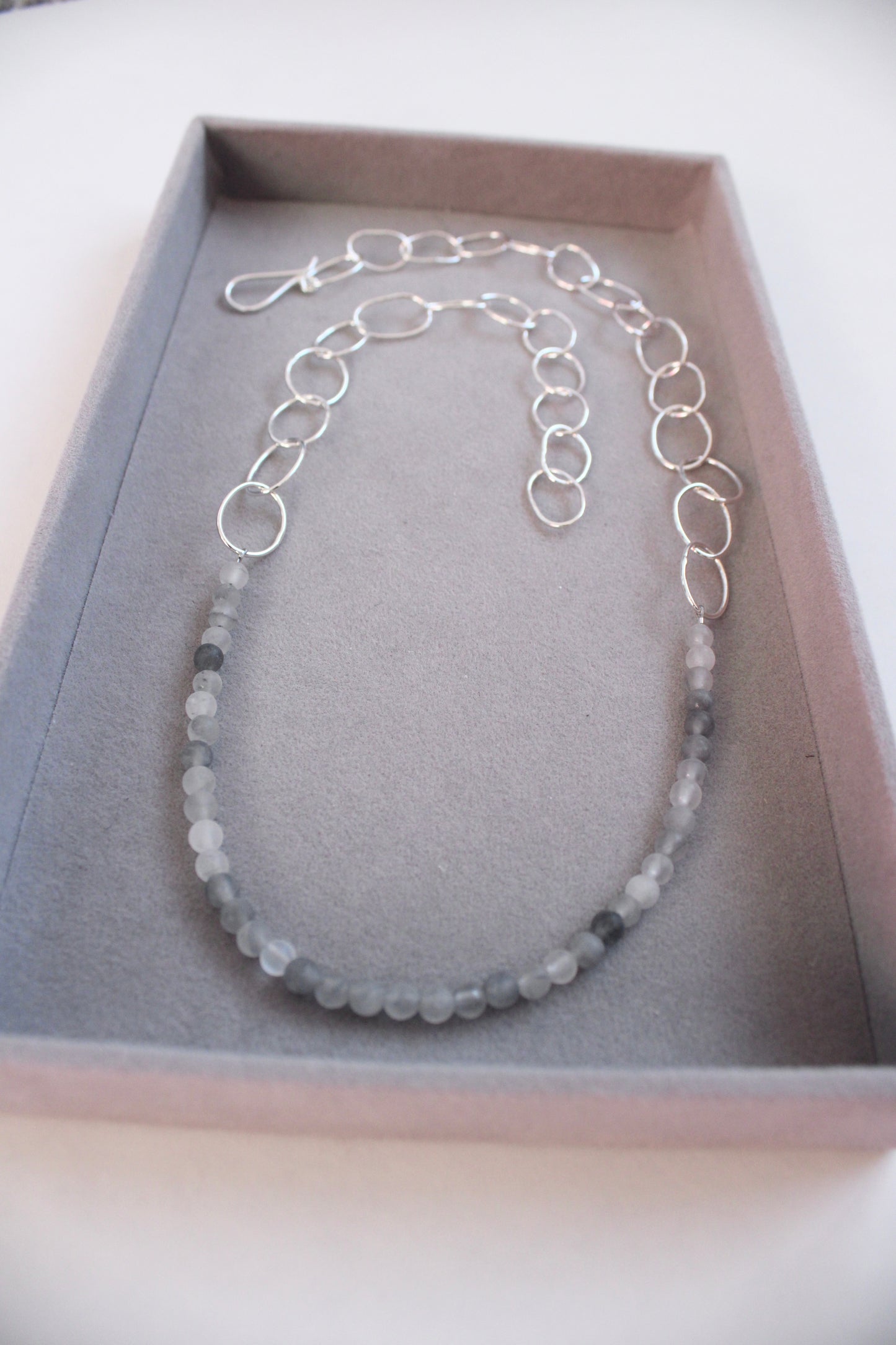 grey bead and silver link necklace