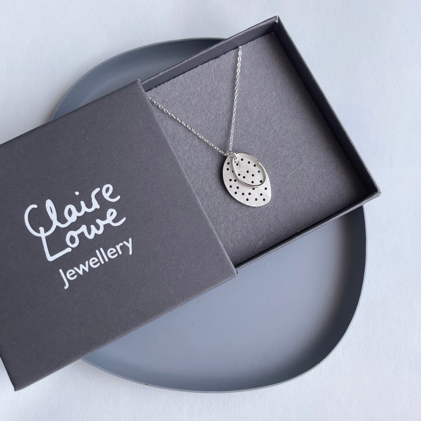 silver double pebble necklace in box