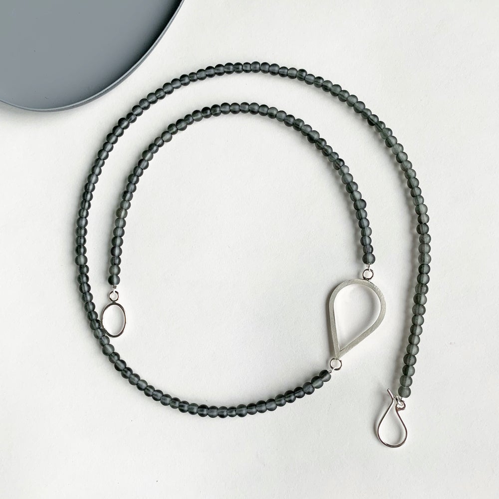 Grey Glass Bead and Teardrop Necklace