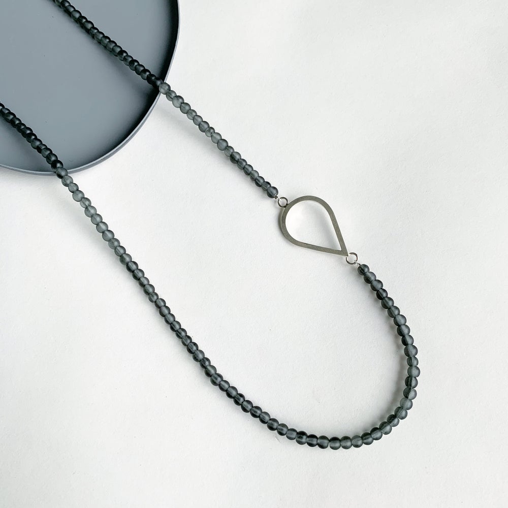 Grey Glass Bead and Teardrop Necklace