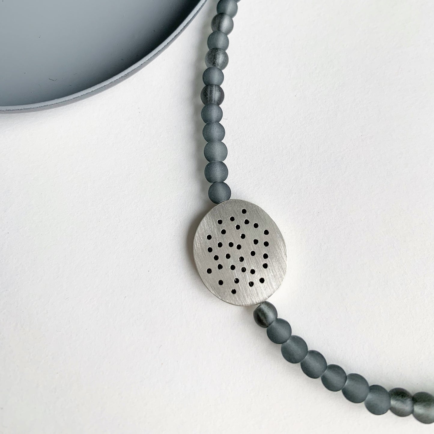 Grey Bead and Silver Pebble Necklace