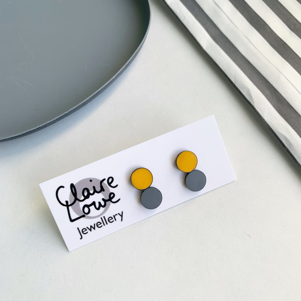 yellow and grey resin stud earrings