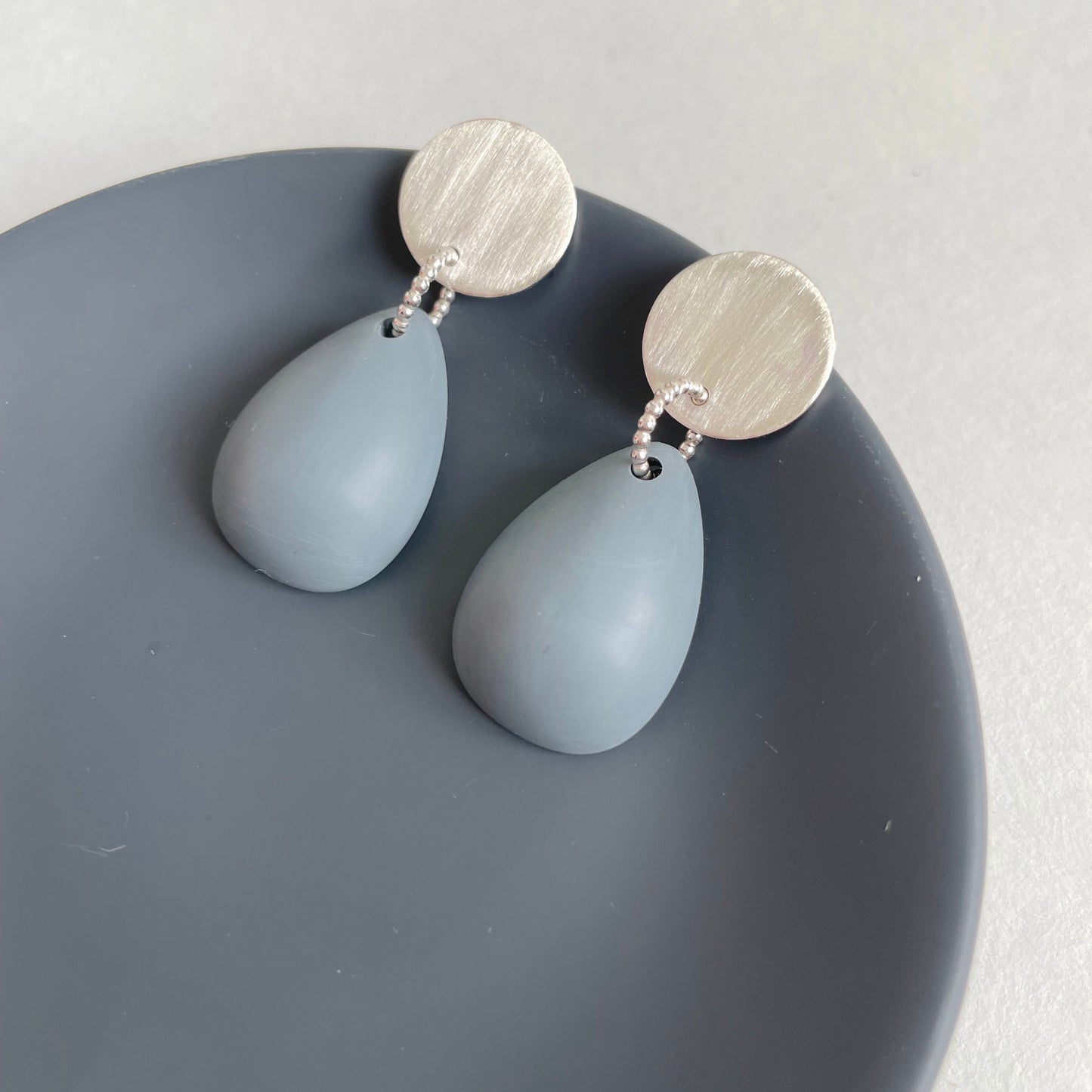 Grey Resin Teardrop Dangle Studs