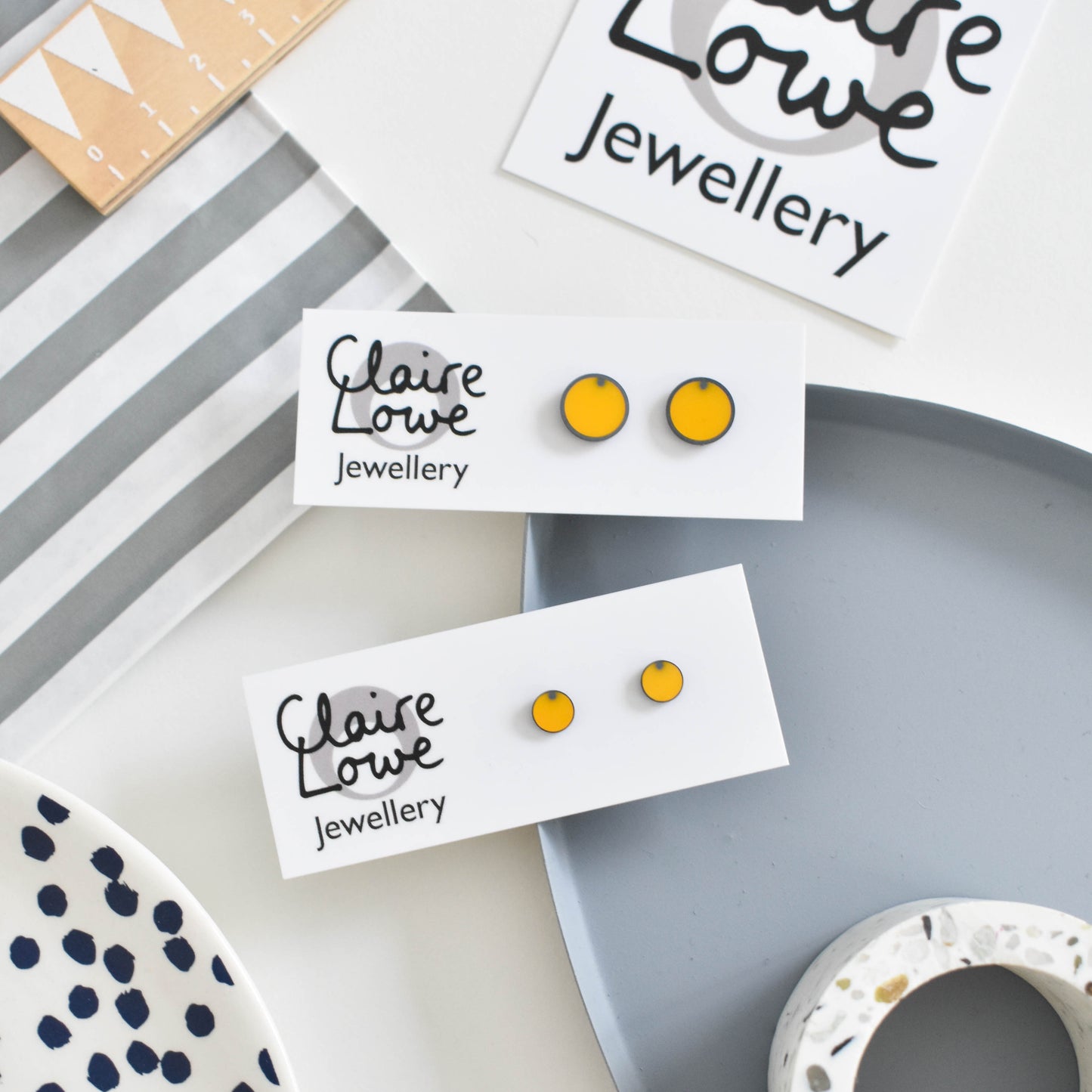 Yellow and Grey Dot Studs