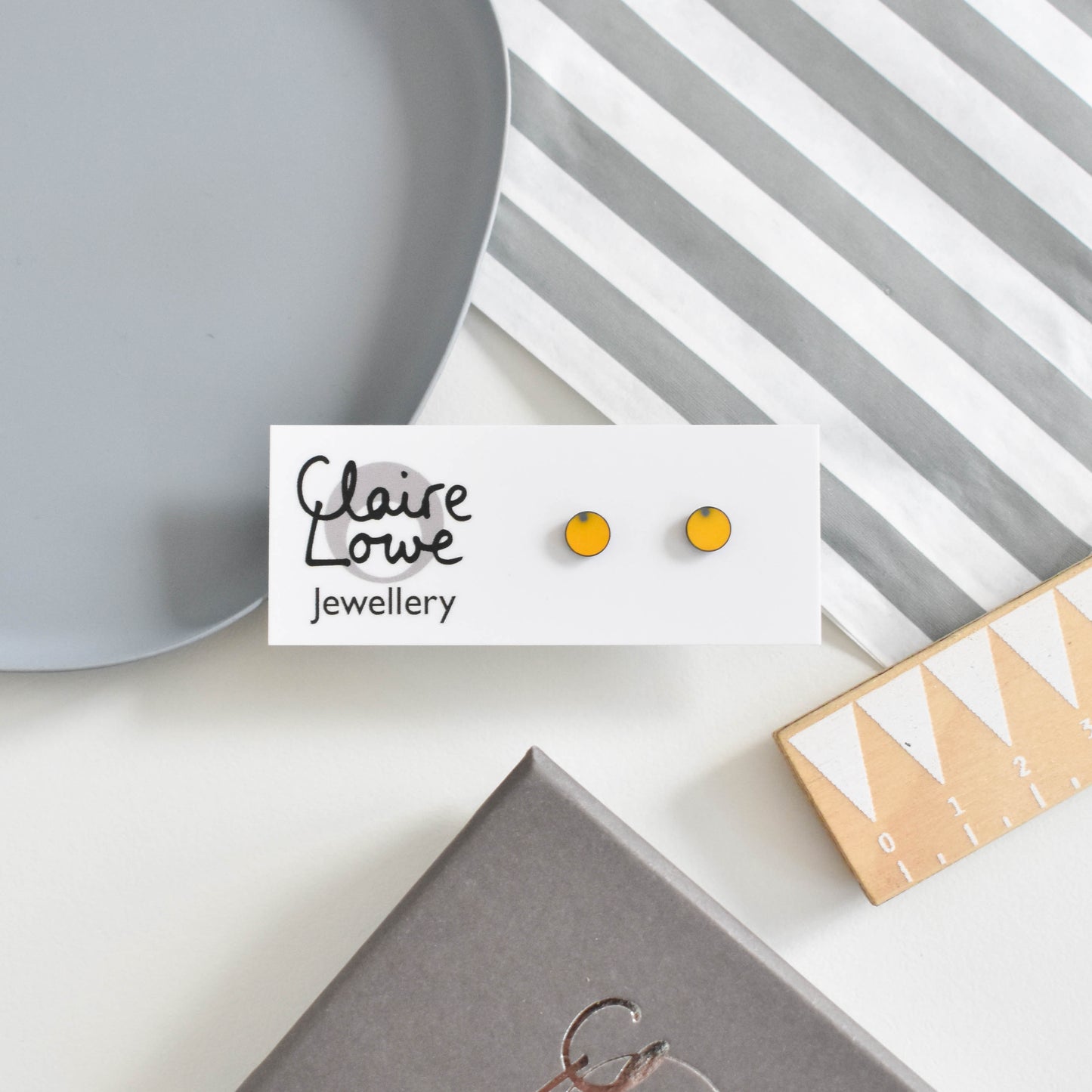 Yellow and Grey Dot Studs