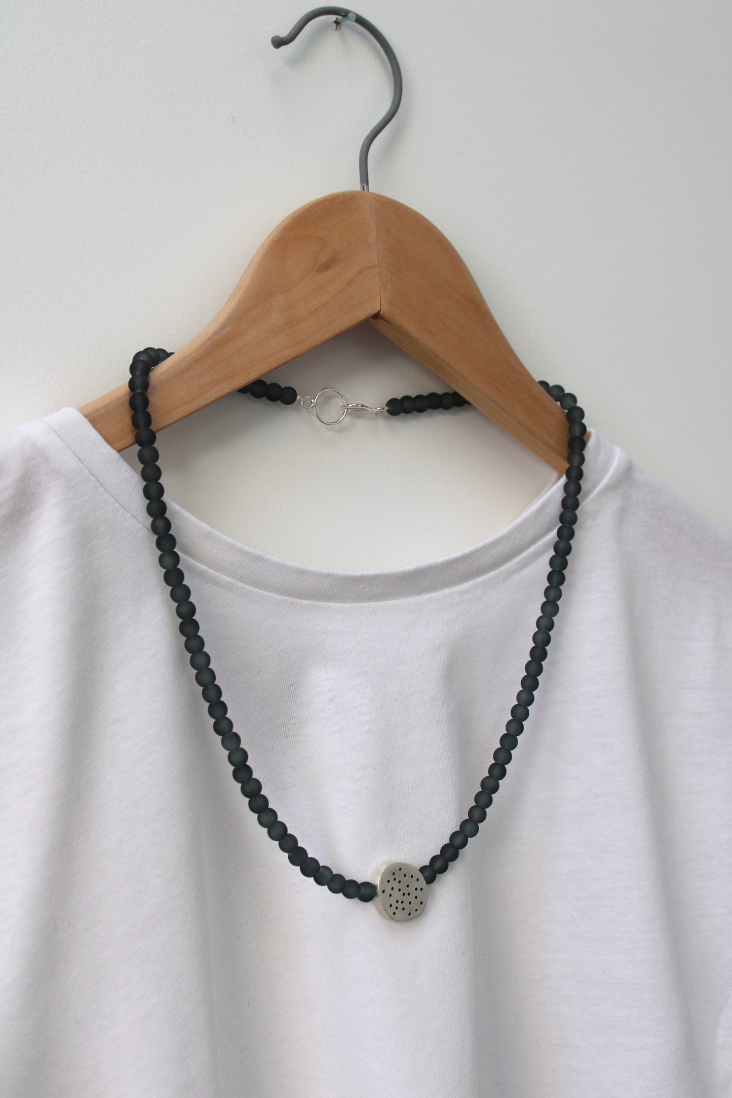 Silver Pebble & Grey Glass Bead Necklace