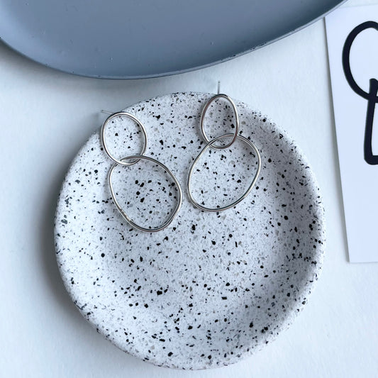 Silver Double Pebble Wire Studs