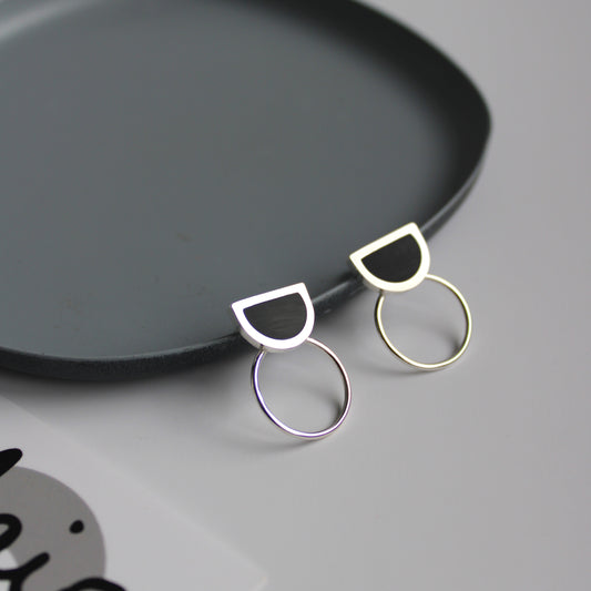 Arc Black and Silver Circle Studs