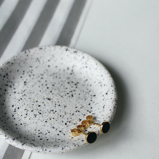 Arc Tiny Black Studs - Gold