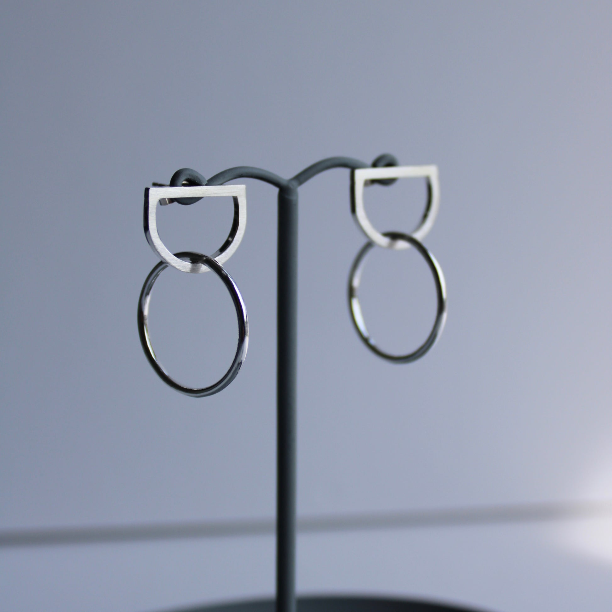 arc and circle stud earrings silver