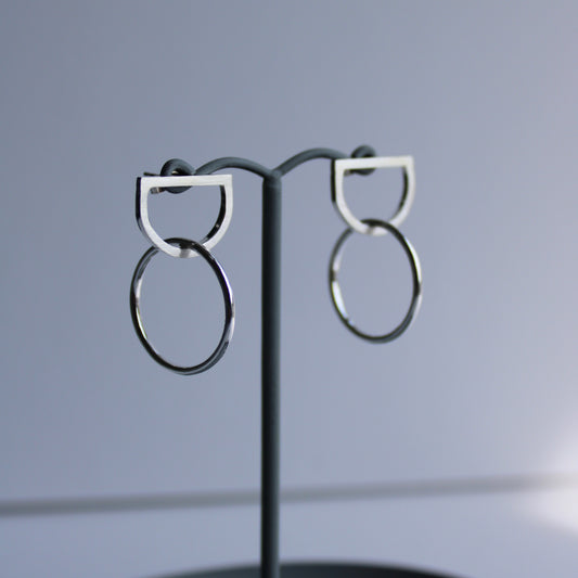 arc and circle stud earrings silver