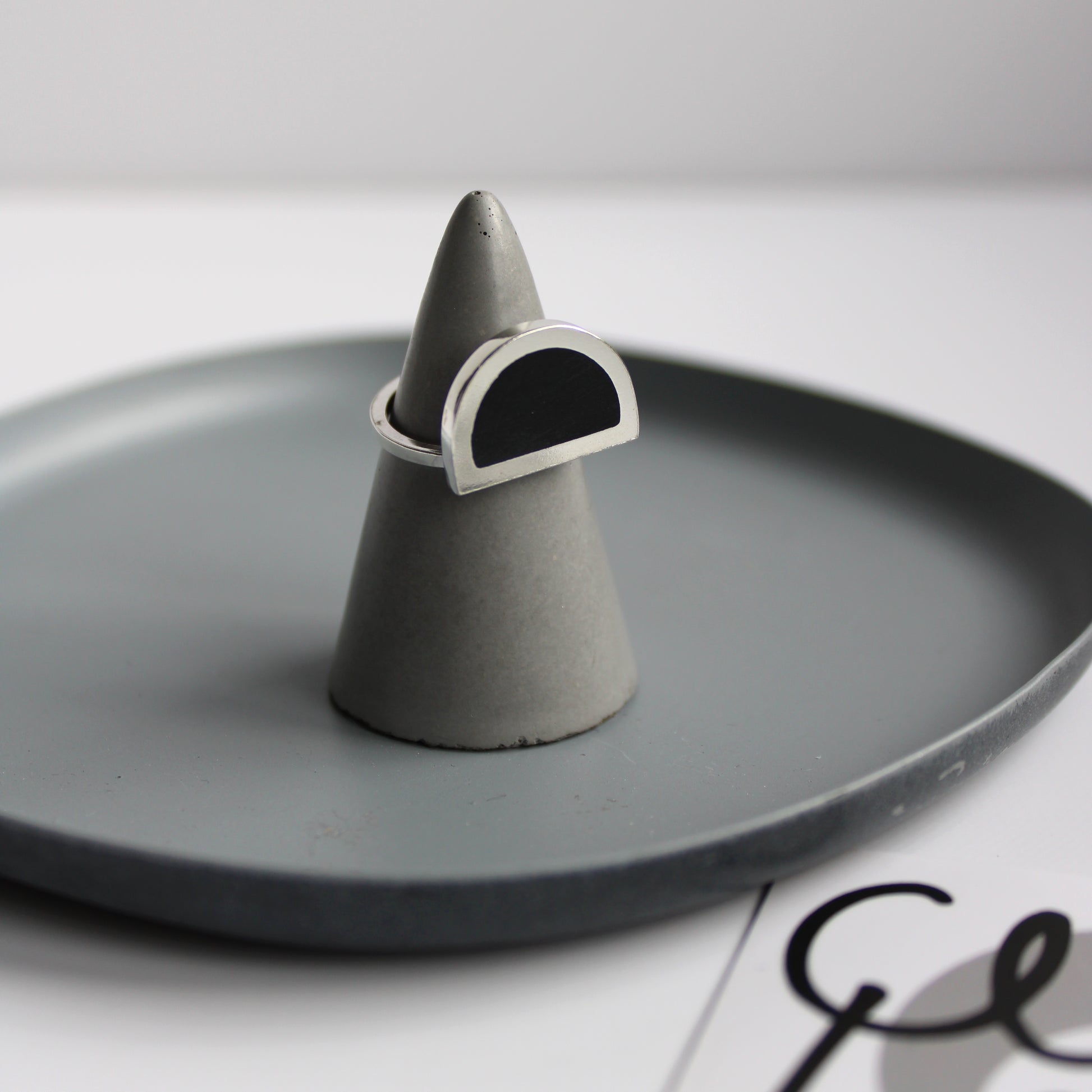 black and silver ring