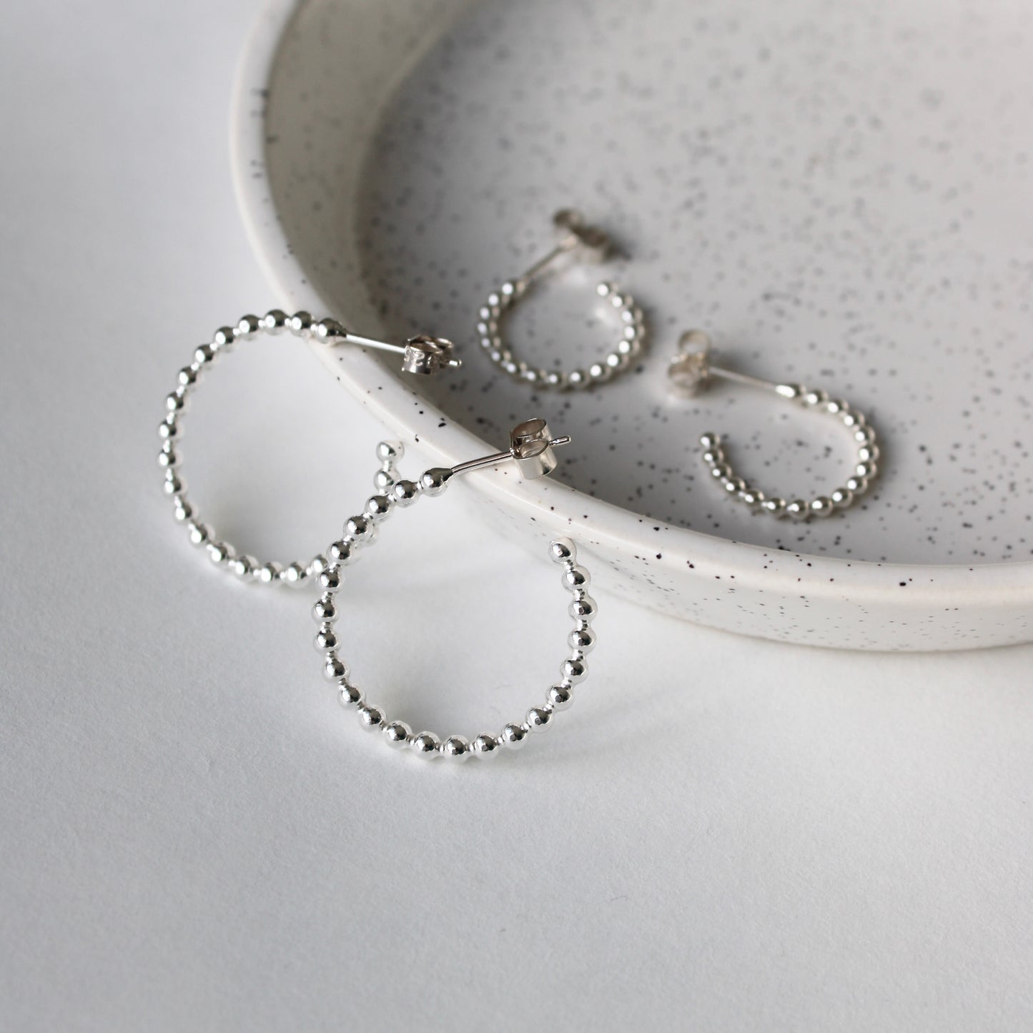 dotty silver hoop earrings, small and midi