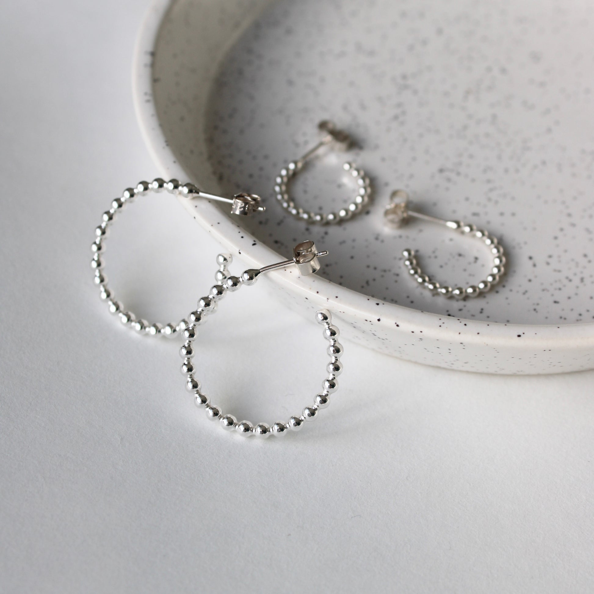 dotty silver hoop earrings, small and midi