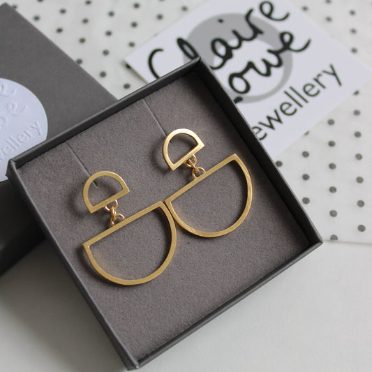 gold double arc stud earrings