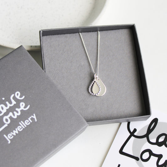 silver double teardrop pendant
