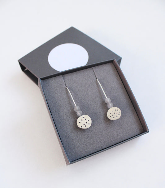 drilled pebble and agate drop earrings