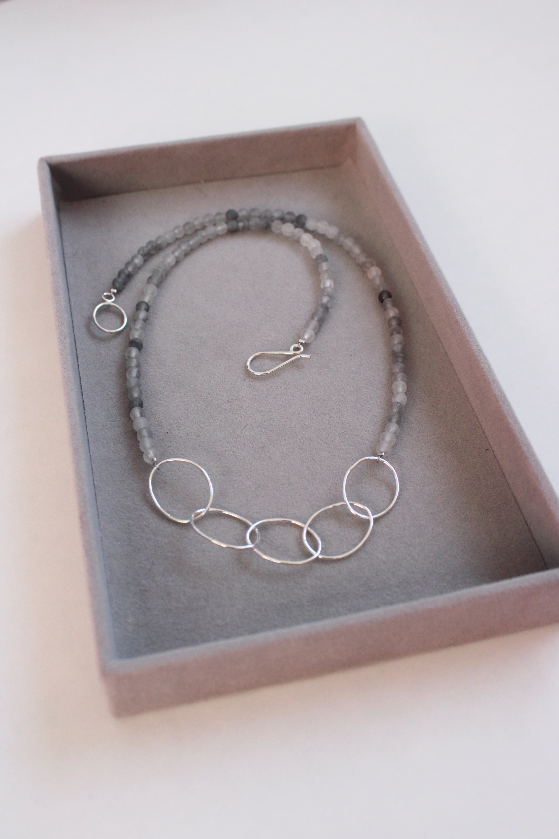 frosted agate and silver link necklace