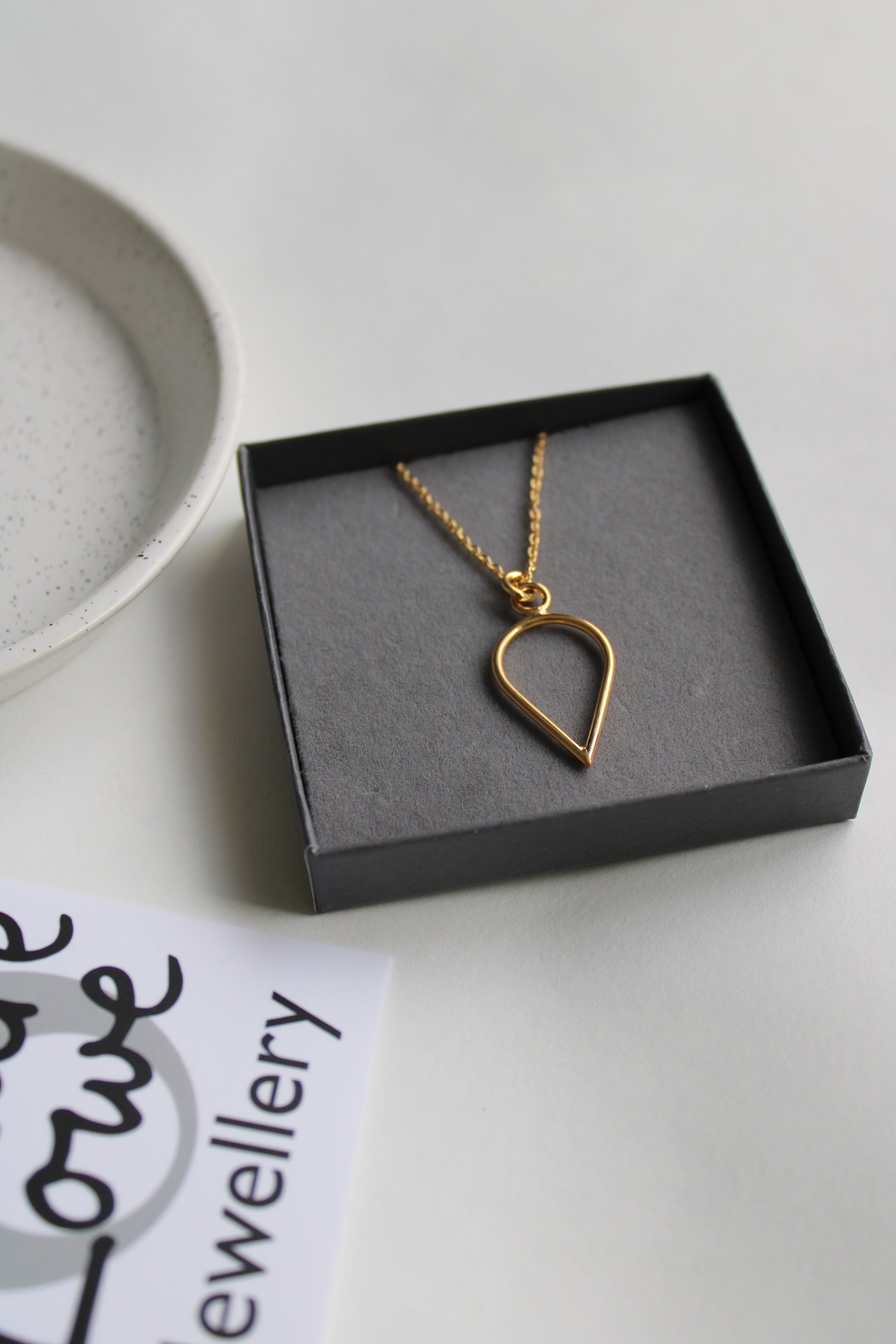 gold vermeil teardrop pendant in gift box