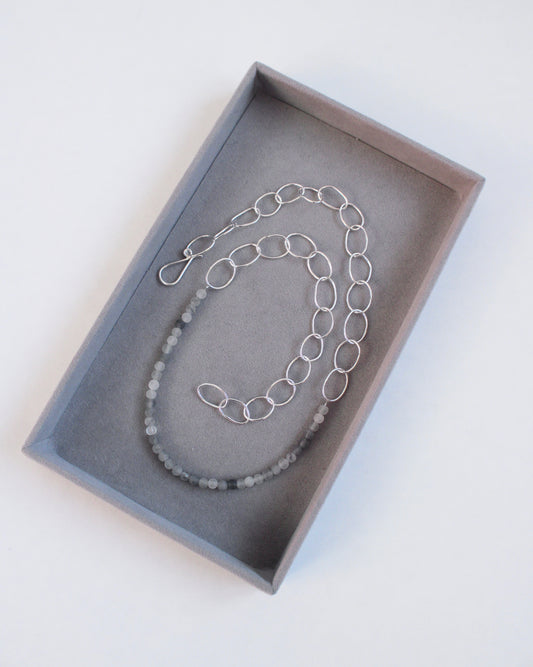 grey agate bead and silver necklace