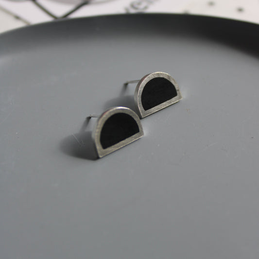 silver and black resin arc stud earrings