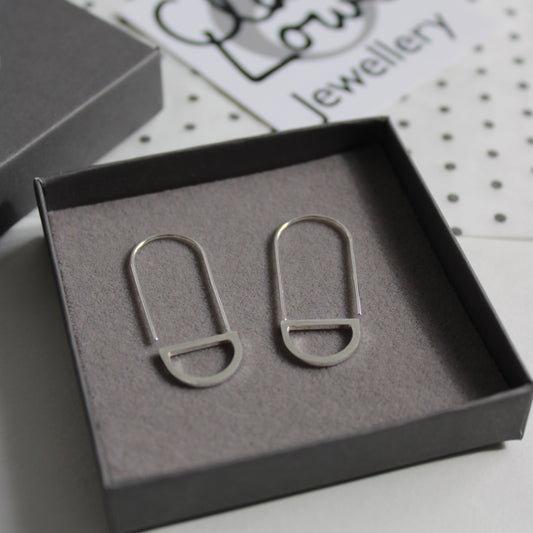 silver arc loop earrings