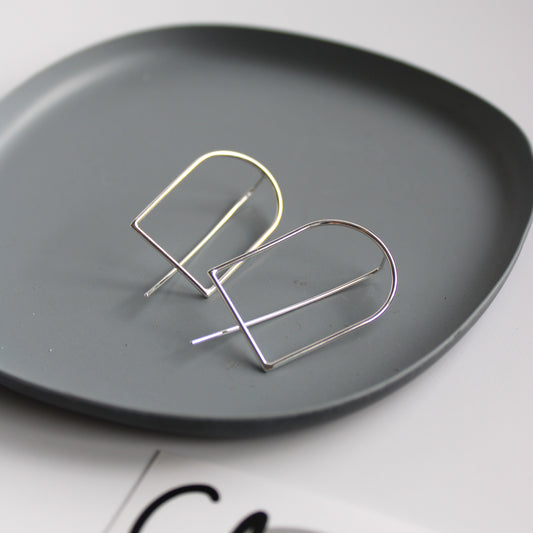 silver arc threader earrings