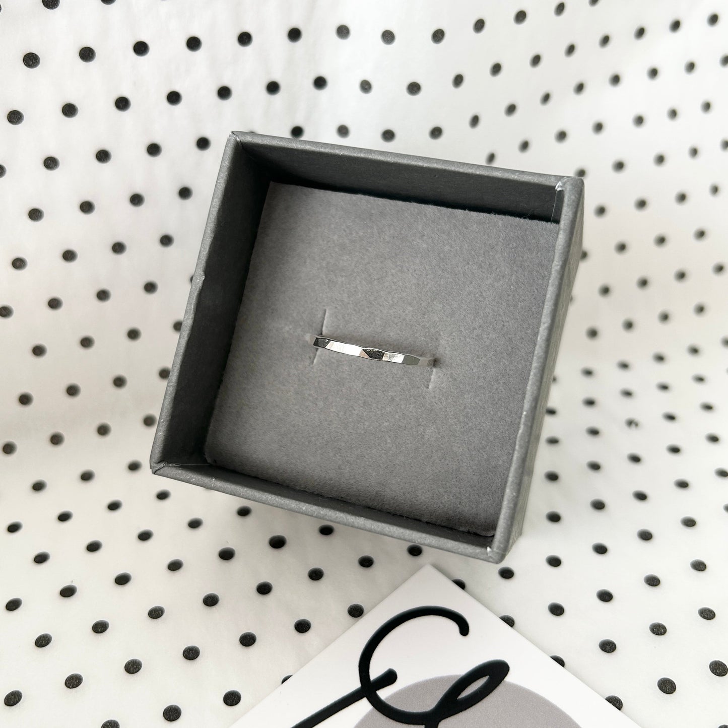 silver hammered silver ring in box