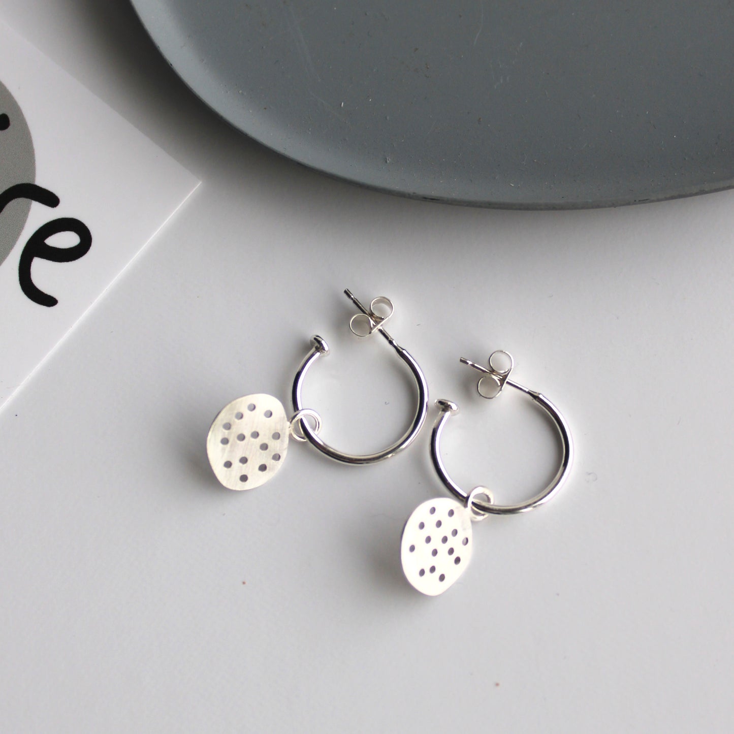 silver hoop pebble earrings