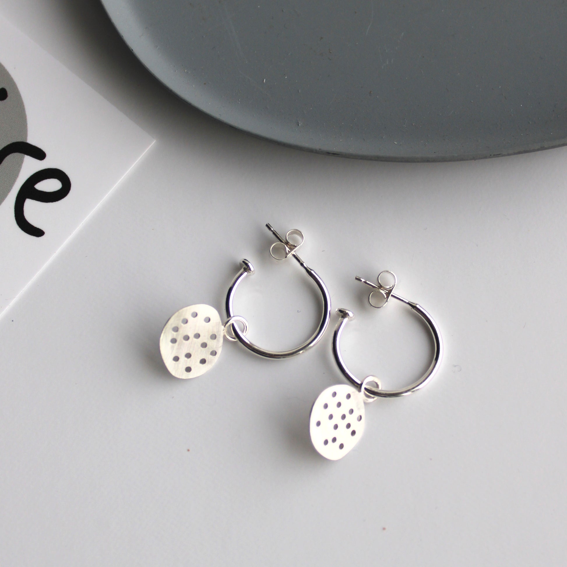 silver hoop pebble earrings