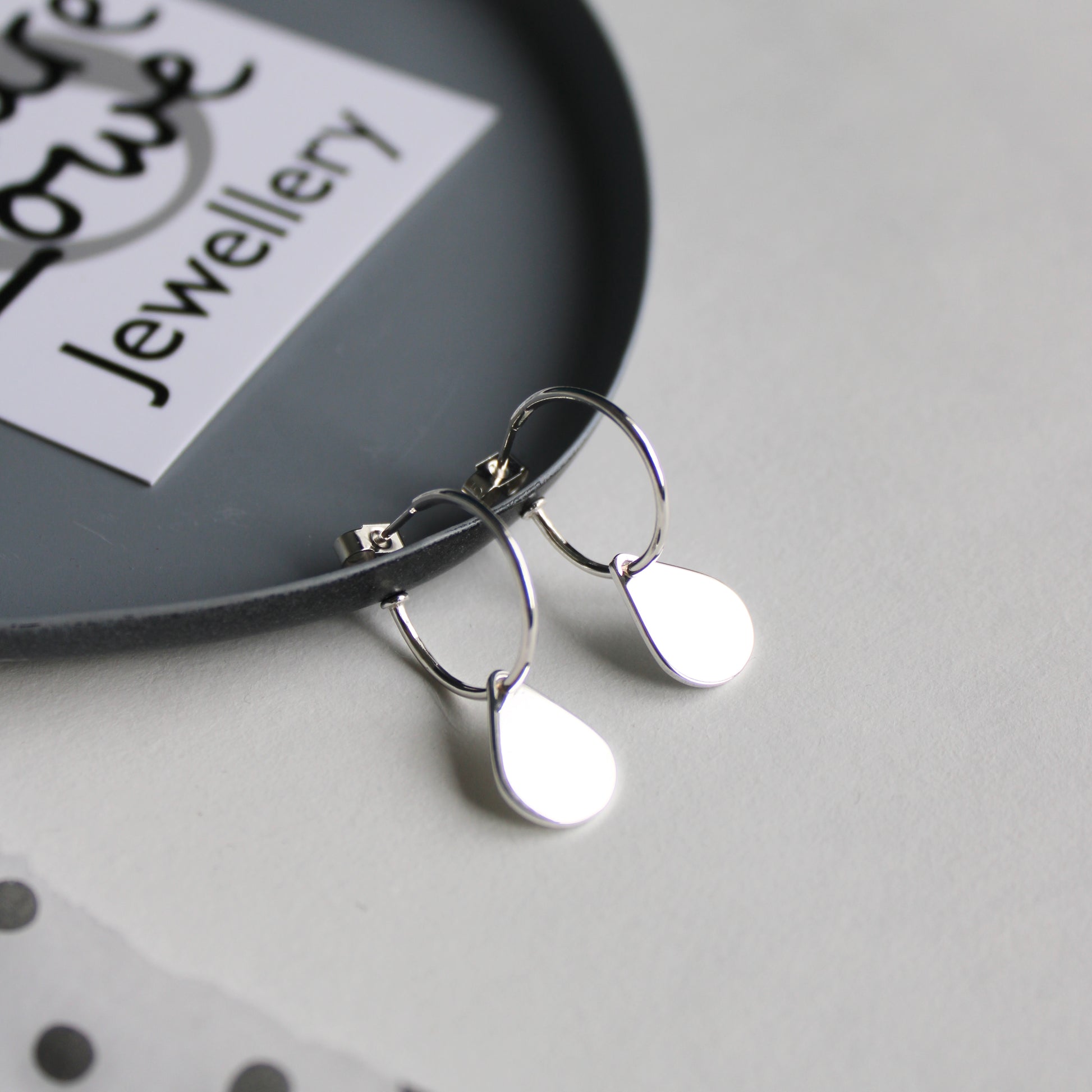 silver teardrop hoop earrings