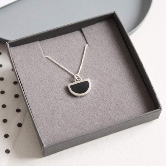 tiny black arc necklace