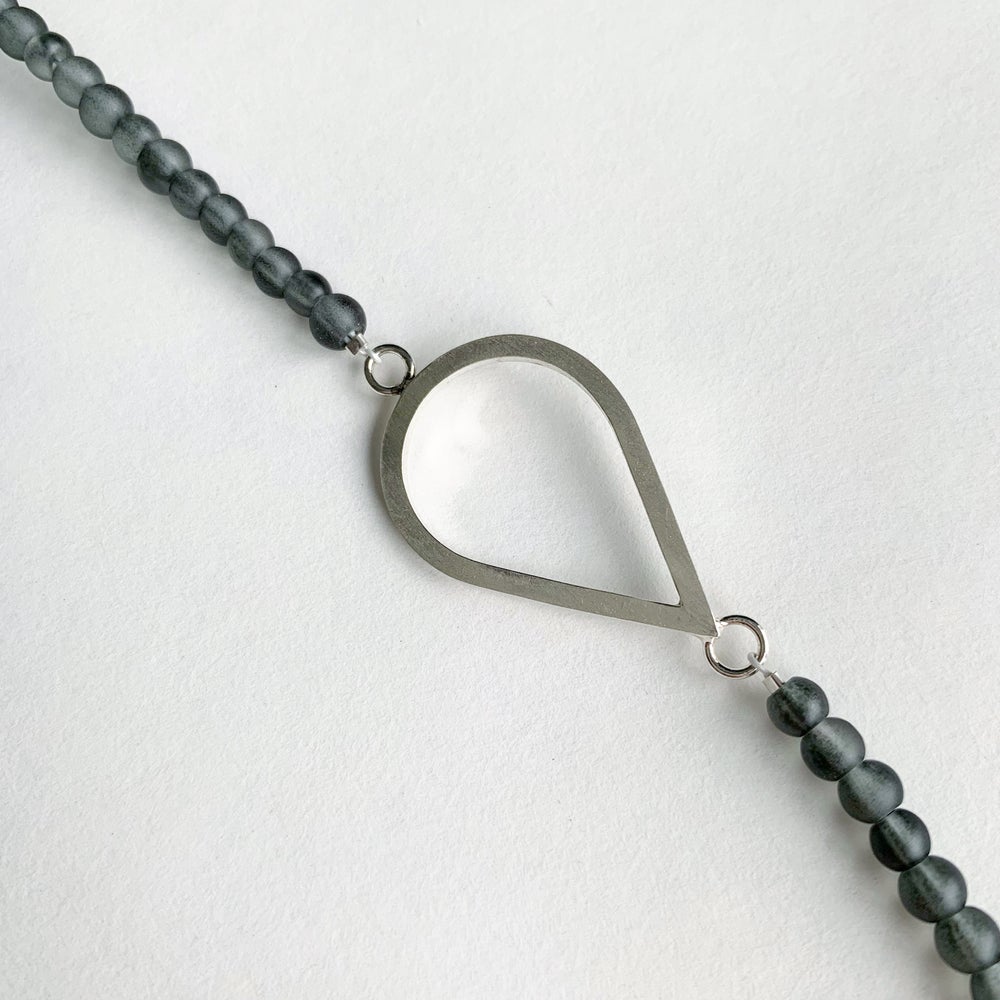 Grey Glass Bead and Teardrop Necklace