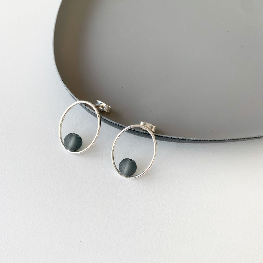 Silver and Glass Bead Pebble Studs