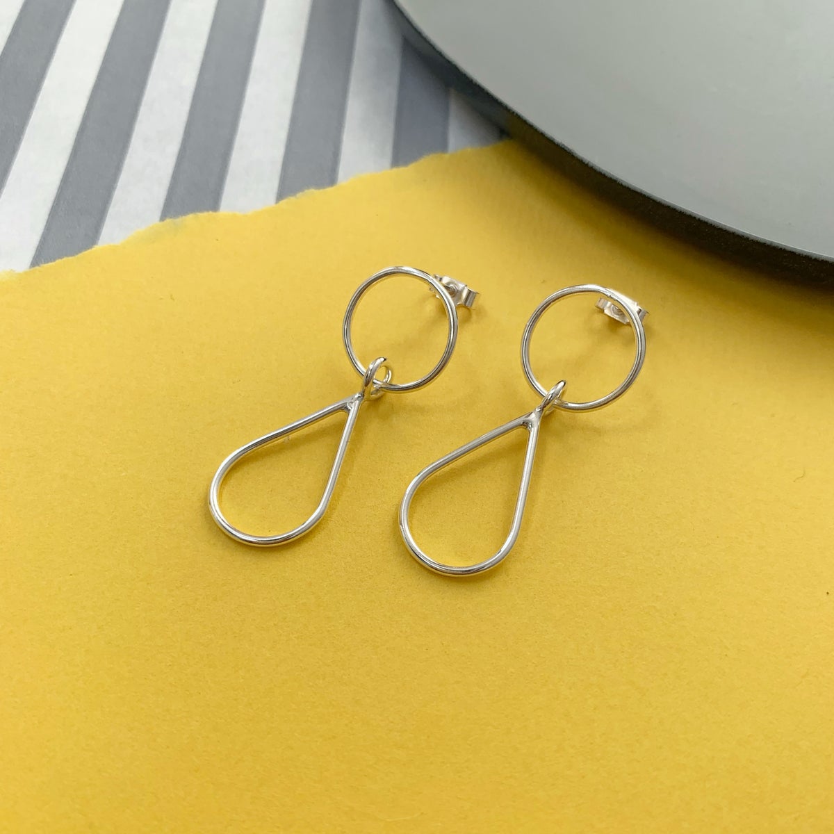 circle and teardrop earrings silver