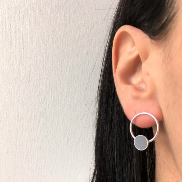 Circle Stud Earrings - Grey