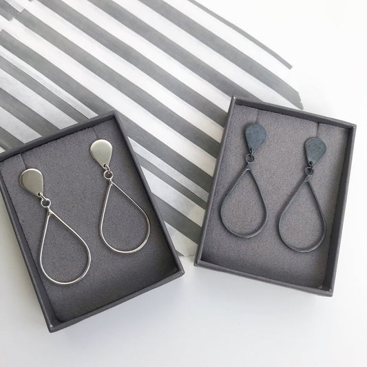 large teardrop earrings silver or oxidised silver