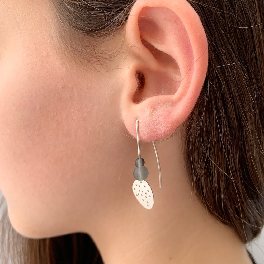 pebble bead drop earrings worn