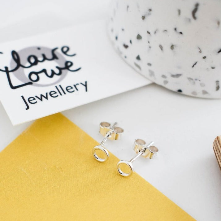 tiny silver circle stud earrings