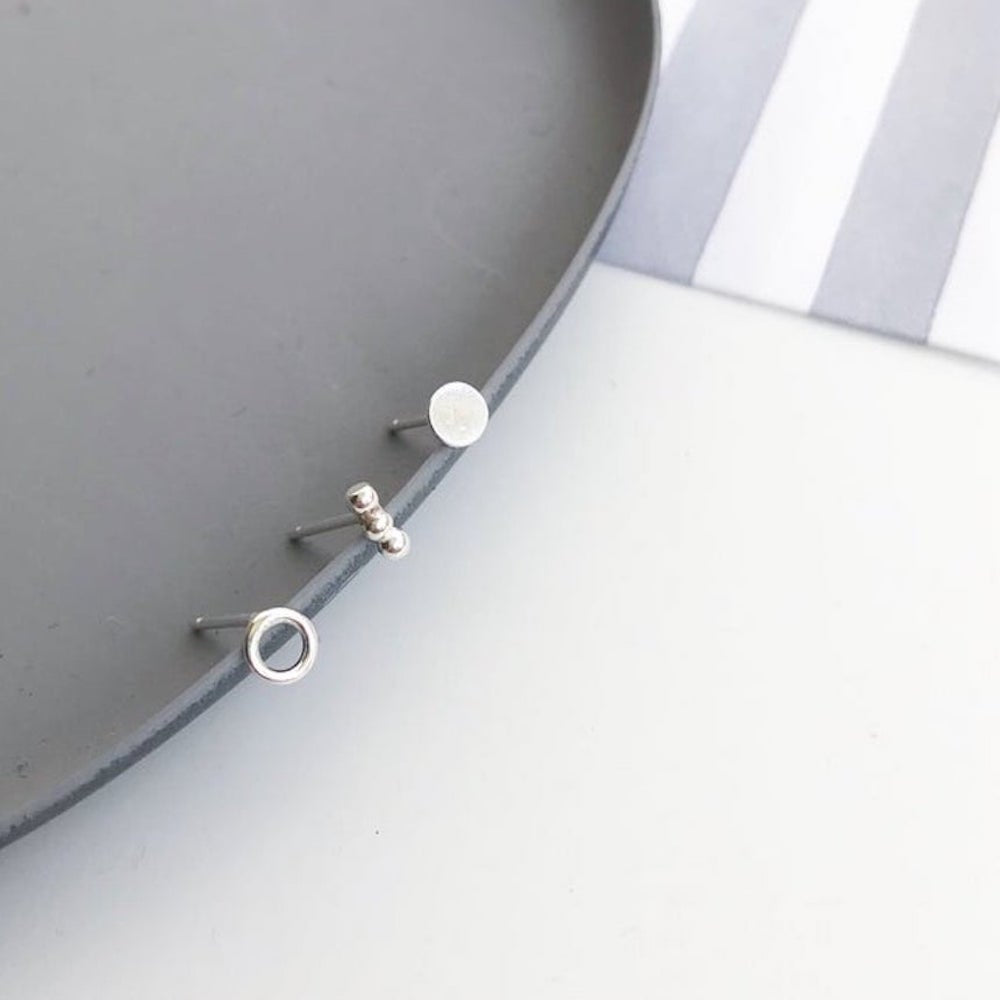 trio set of silver stud earrings